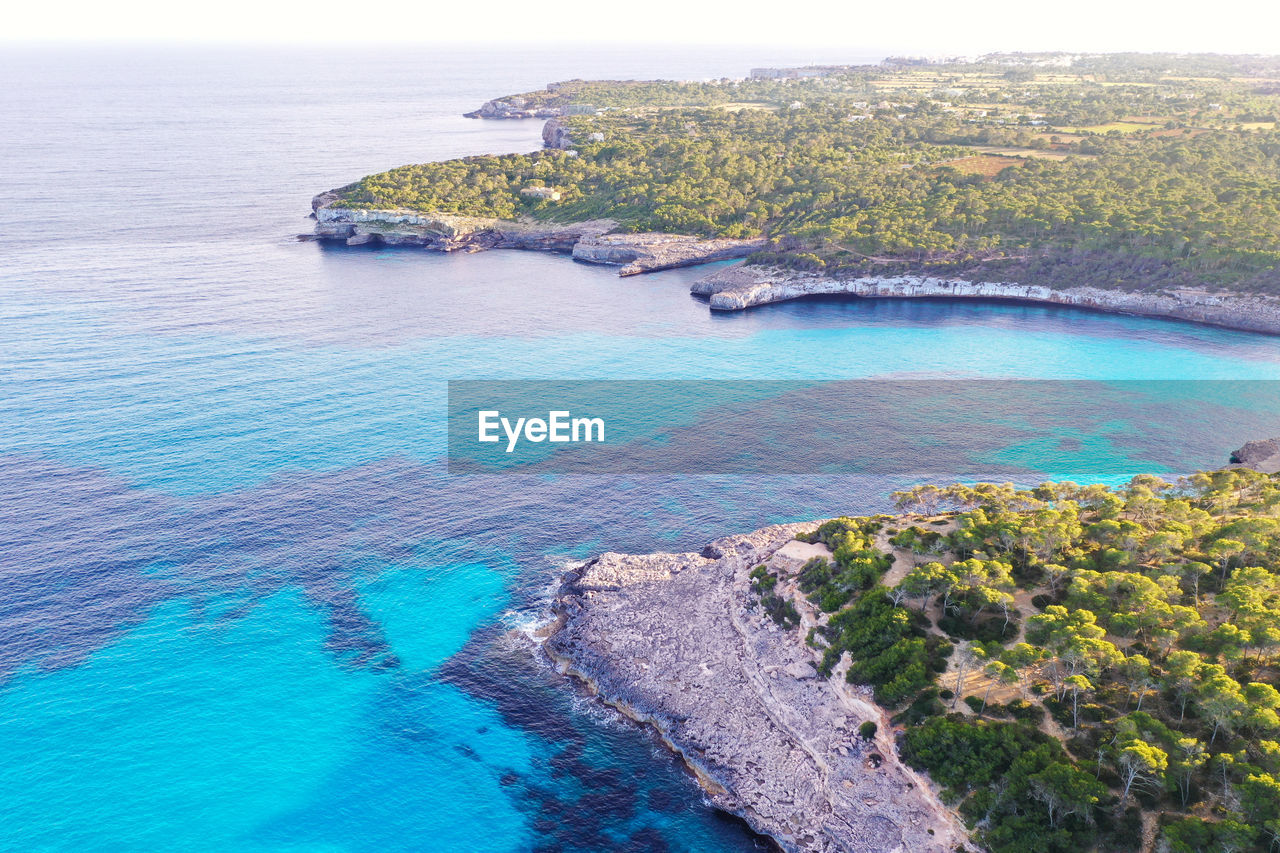 High angle drone view of bay in mallorca 