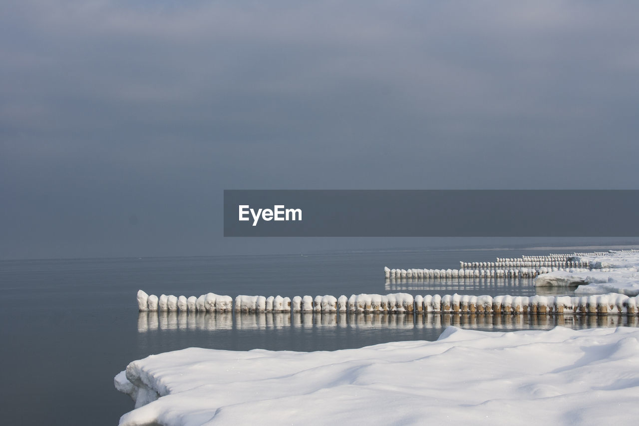 Scenic view of sea against sky during winter