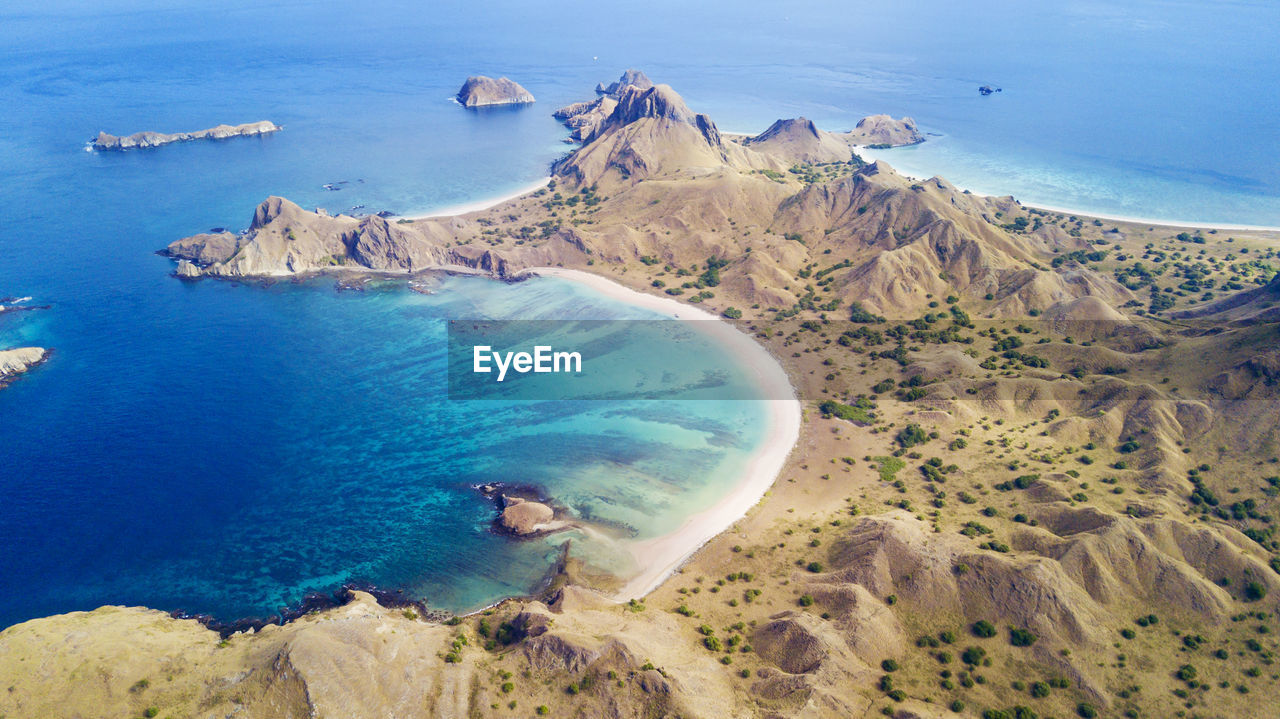 High angle view of landscape by sea