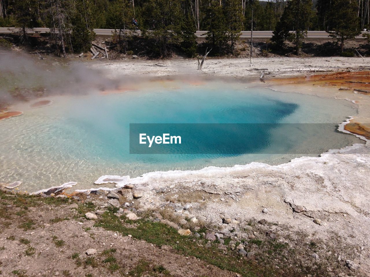 High angle view of hot spring at yellowstone national park