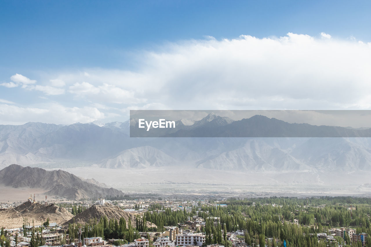 Landscape of leh-ladakh city with blue sky, northern india. it is located in the indian himalayas.