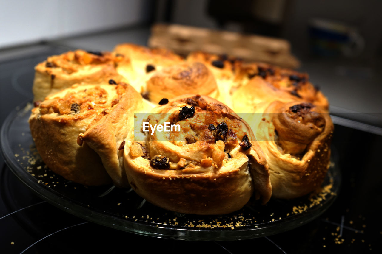 High angle view of raisin cake