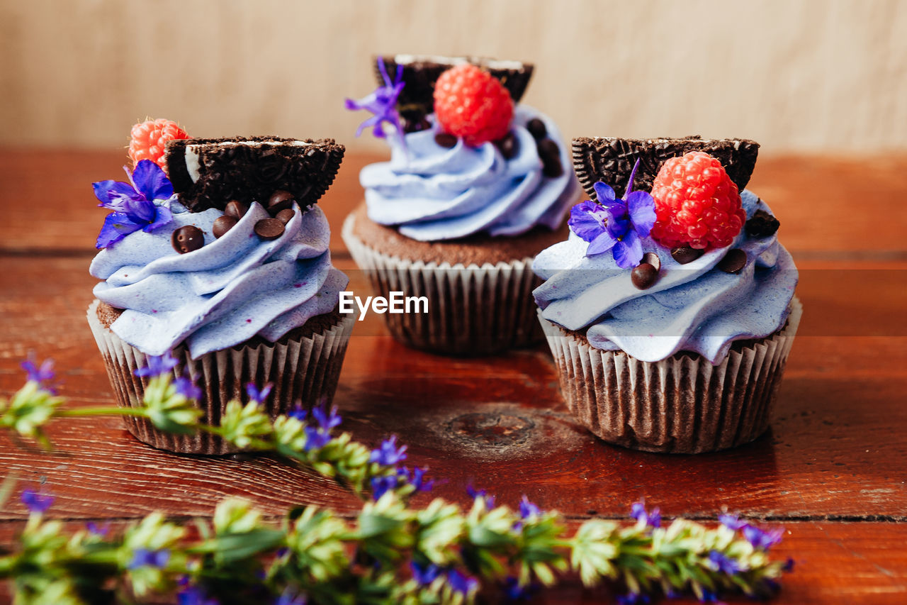 Close-up of cupcakes on table