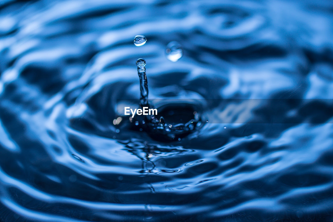 Close-up of drop falling in water