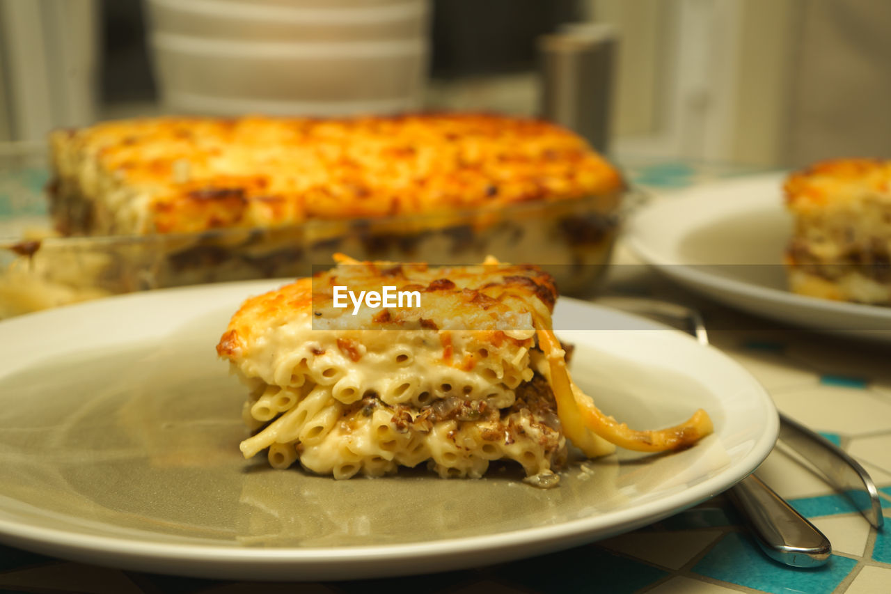 Close-up of food served in plate on table