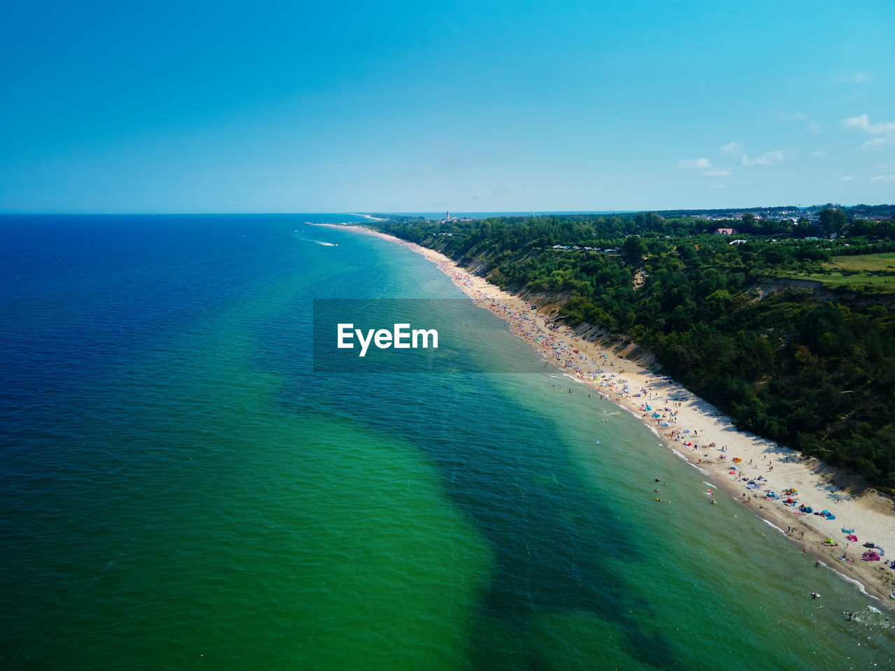 Aerial view of sea landscape with sand beach in wladyslawowo. baltic sea coastline in poland