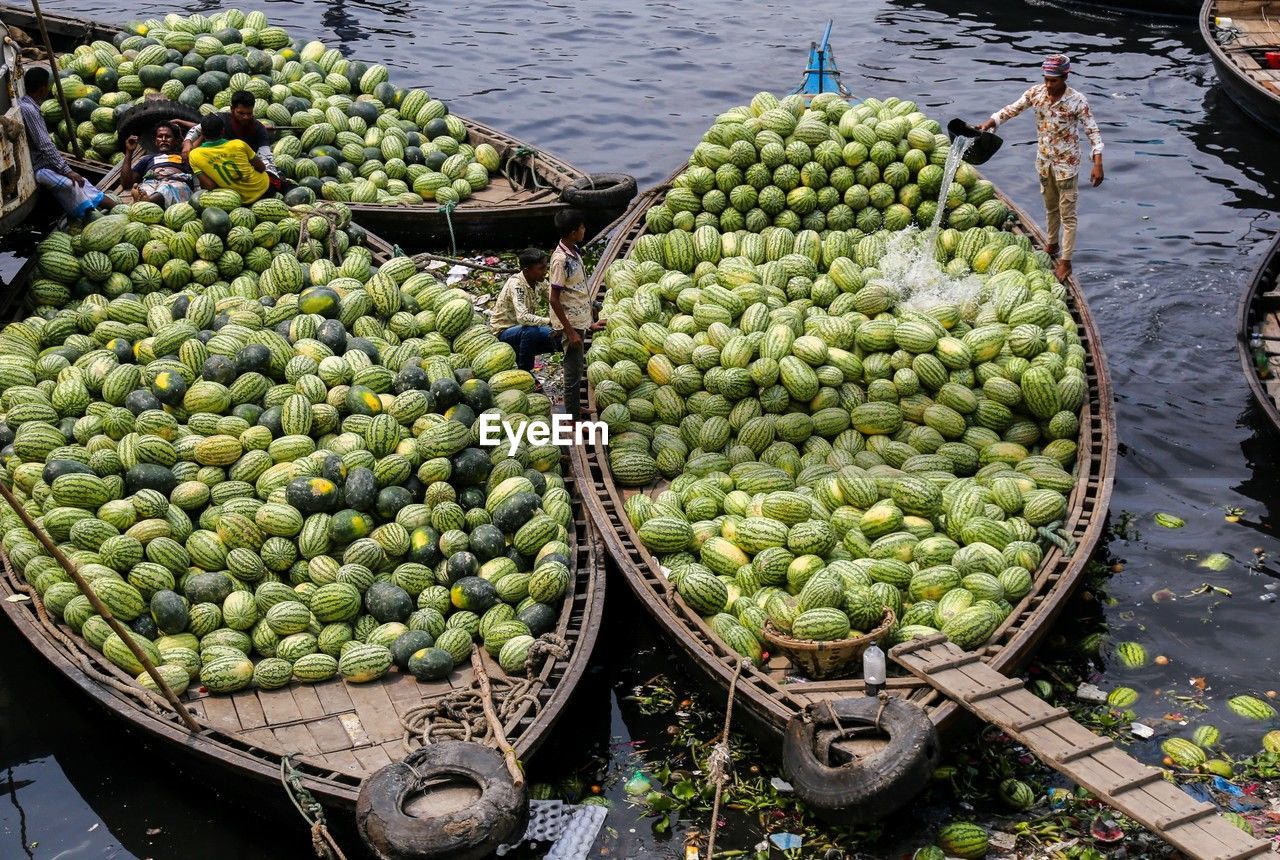 high angle view of fruits for sale at market stall