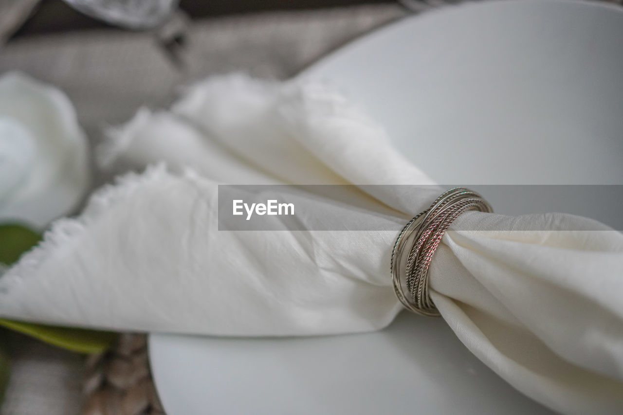 Close-up of white napkin