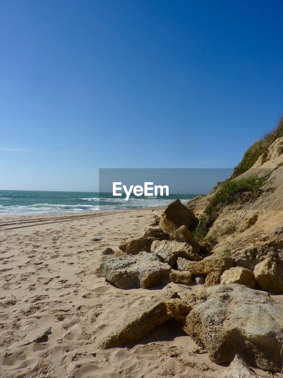 Scenic view of sea against clear sky