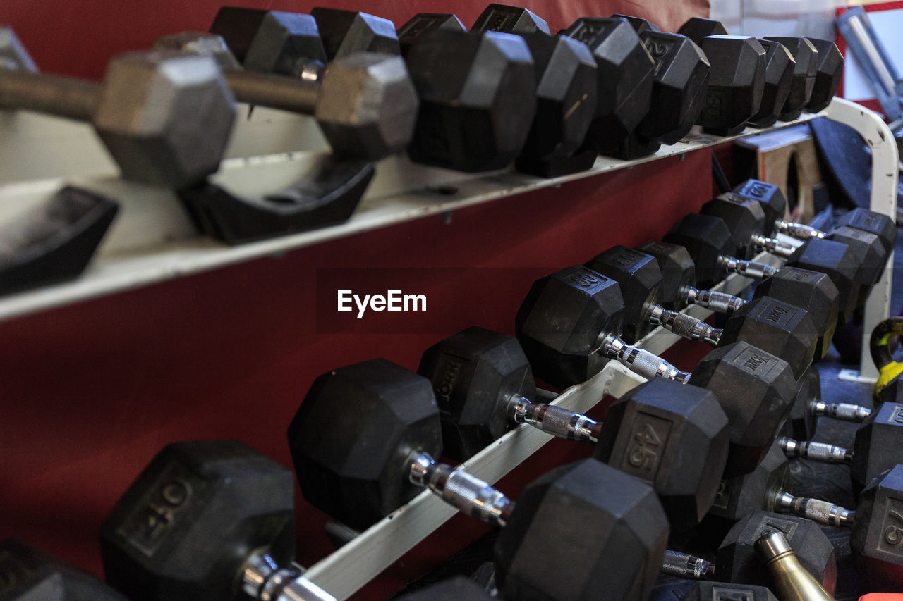 Close-up of dumbbells