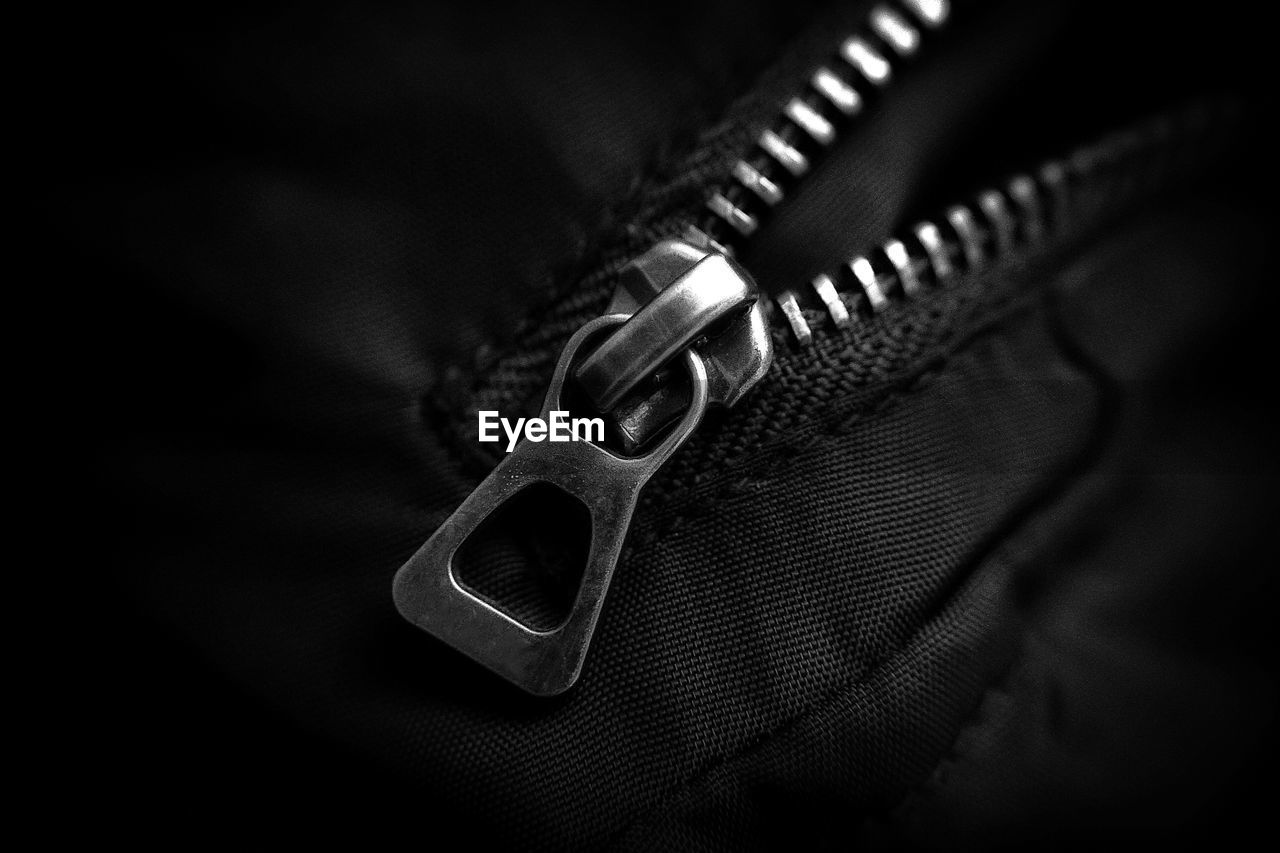 Close-up of zip on bag