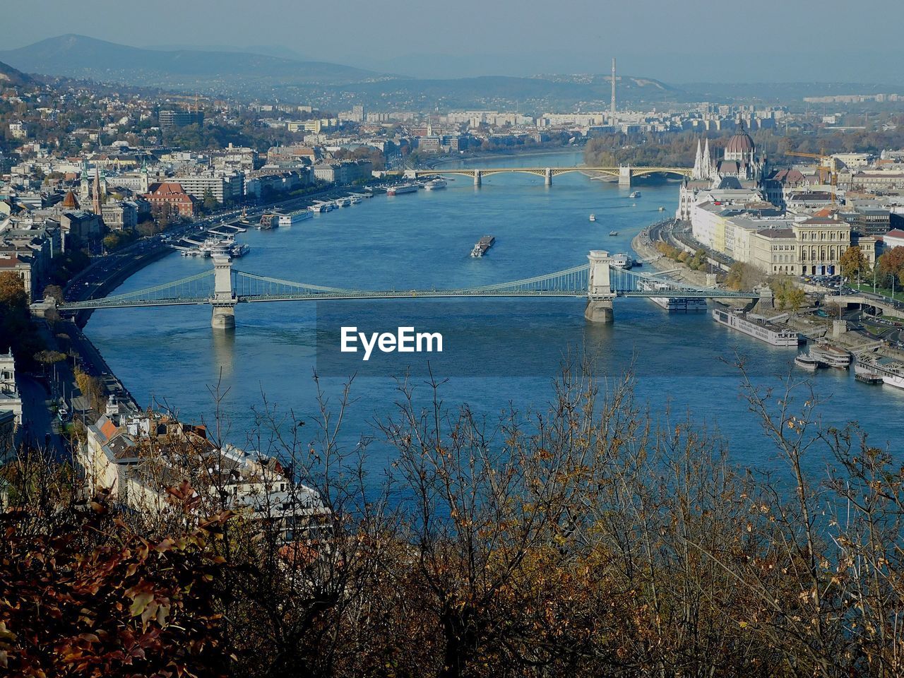 High angle view of bridge over river in city