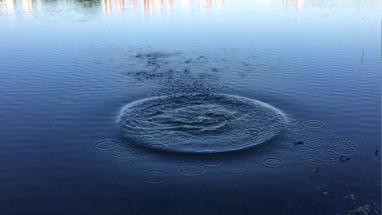 REFLECTION OF UMBRELLA ON WET WATER