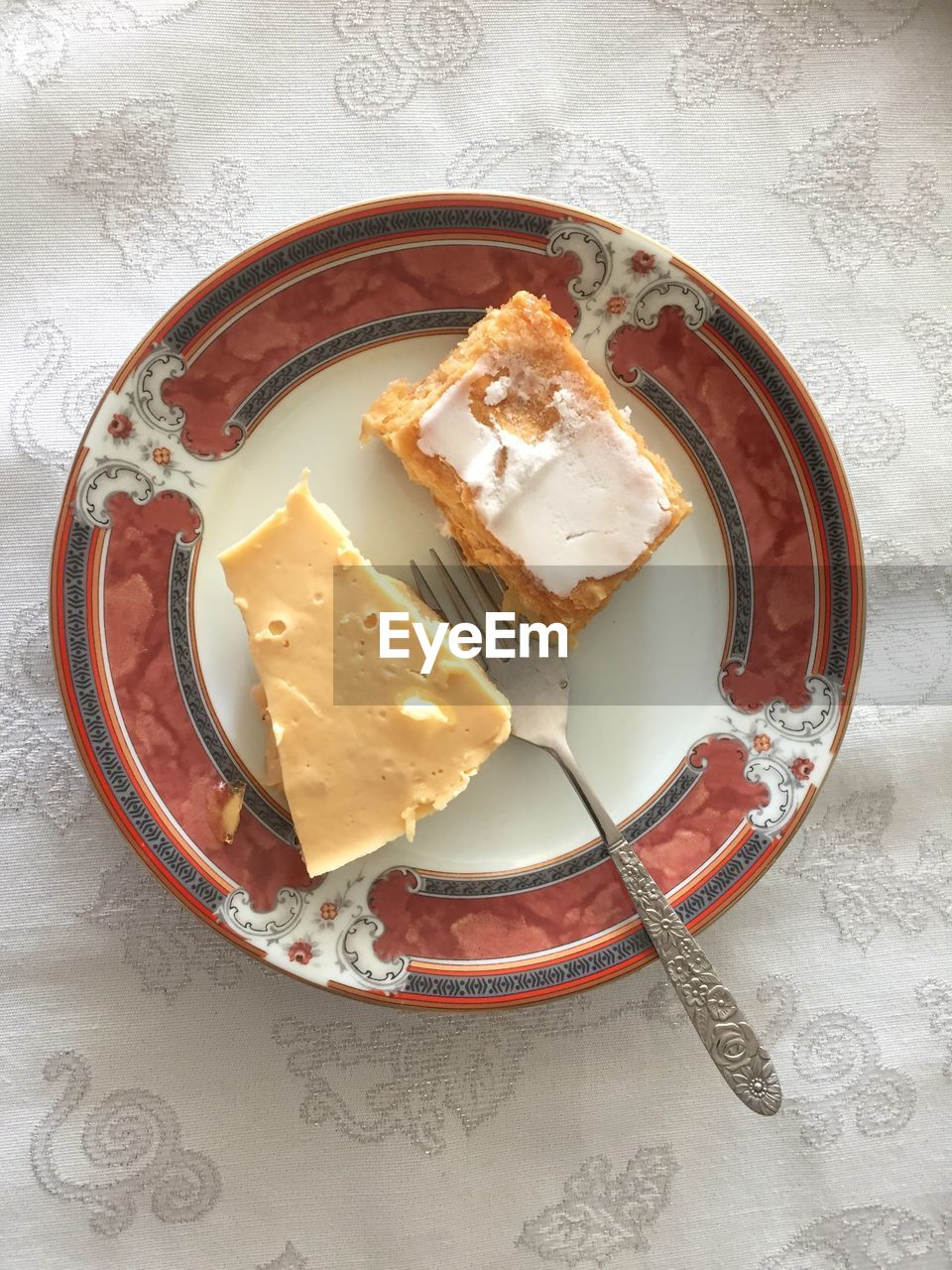 High angle view of dessert in plate on table