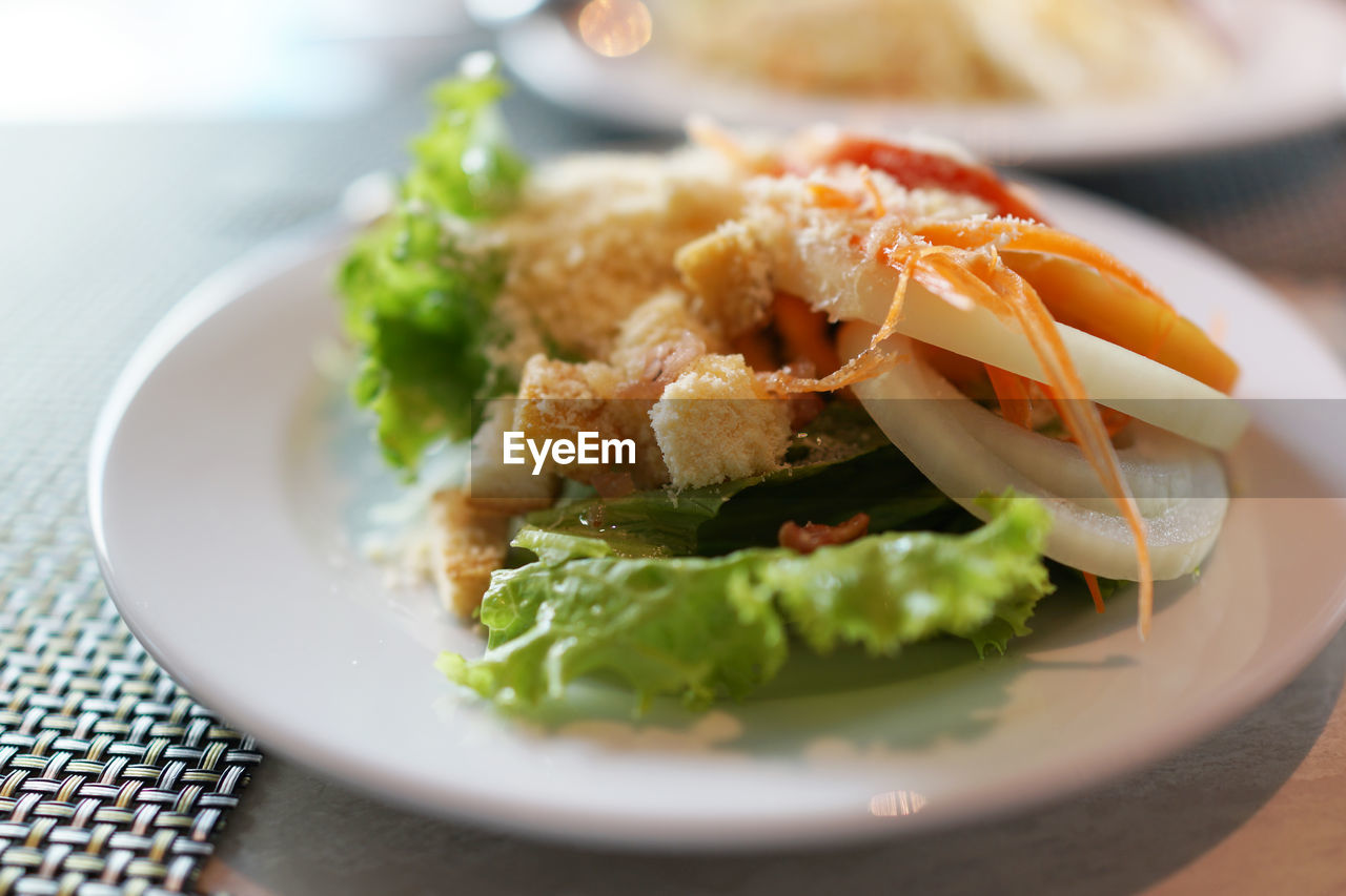 Close-up of meal served in plate on table