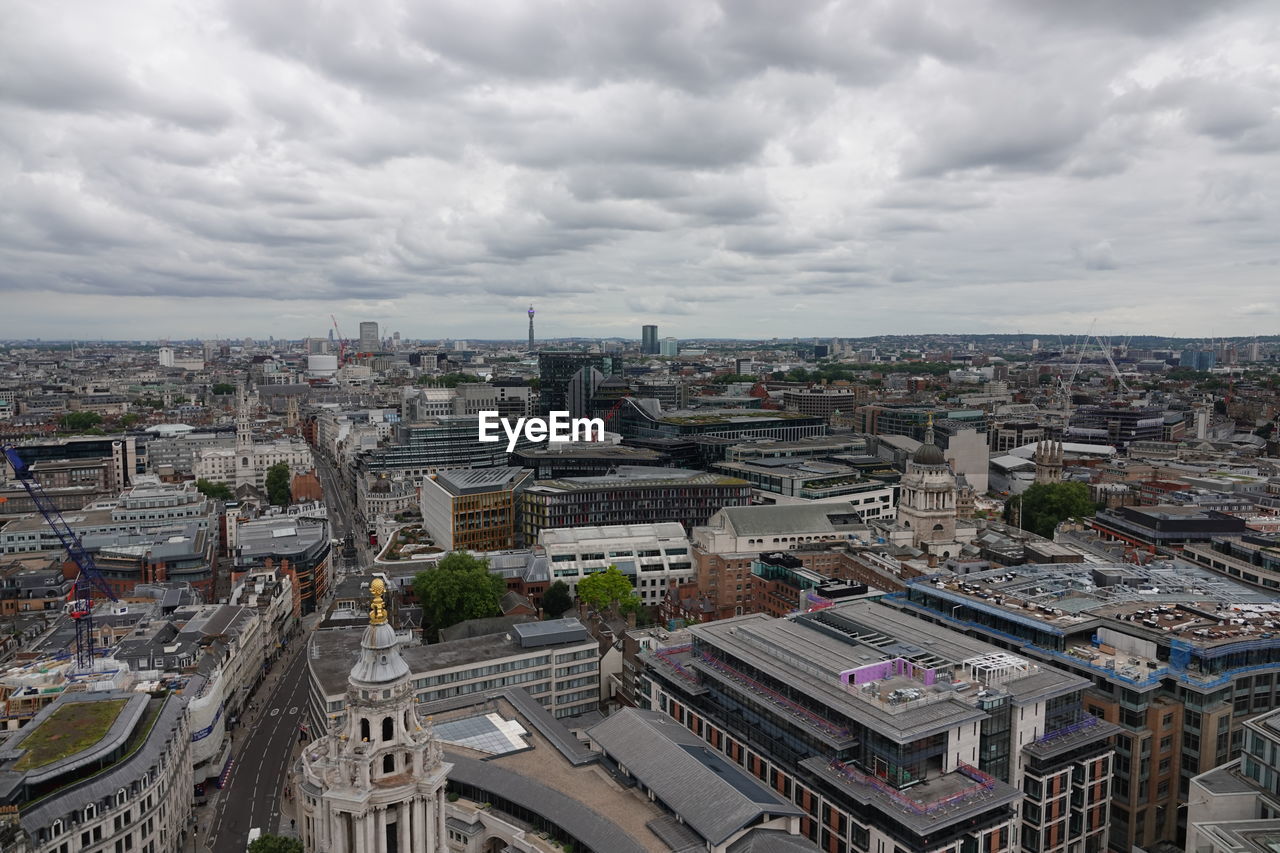 High angle view of buildings against sky in city of london 