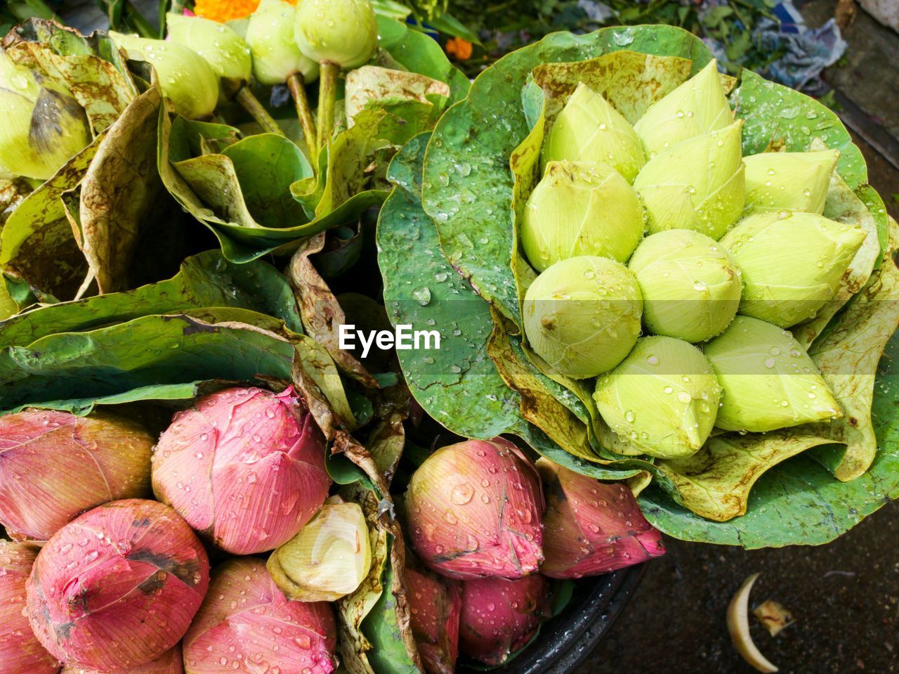 High angle view of vegetables for sale in market