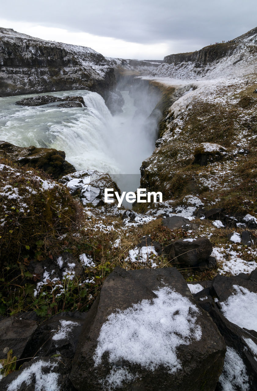 View of the gullfoss waterfalls in the golden circle, iceland