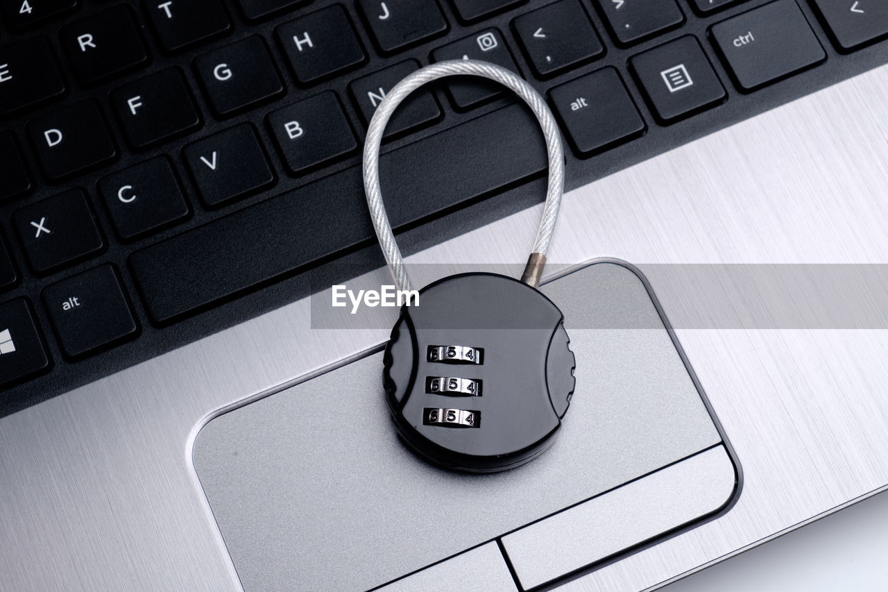 Close-up of lock on laptop keyboard