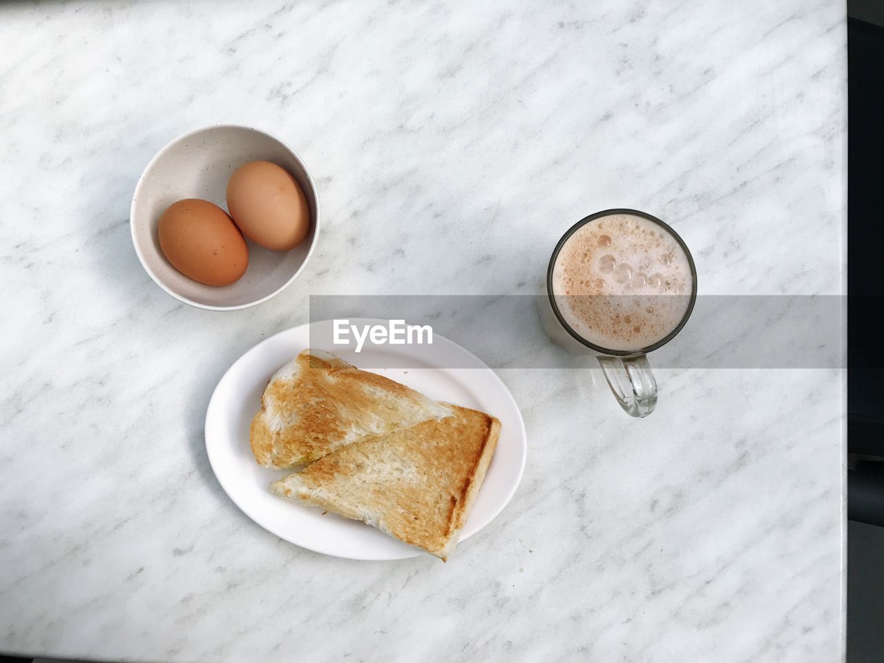 High angle view of breakfast served on table