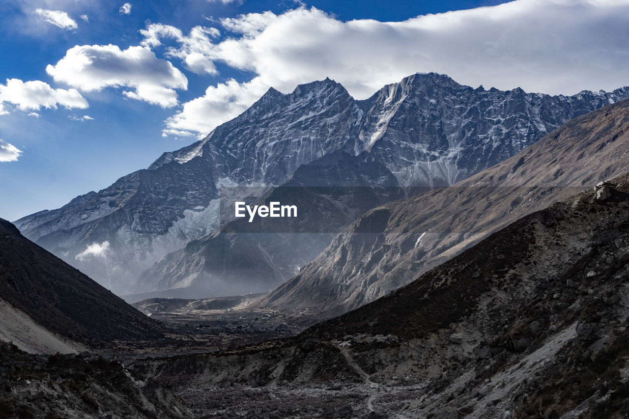 Scenic view of snowcapped mountains against sky