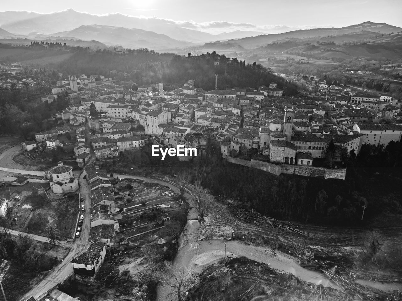 Aerial view of the medieval village of pergola