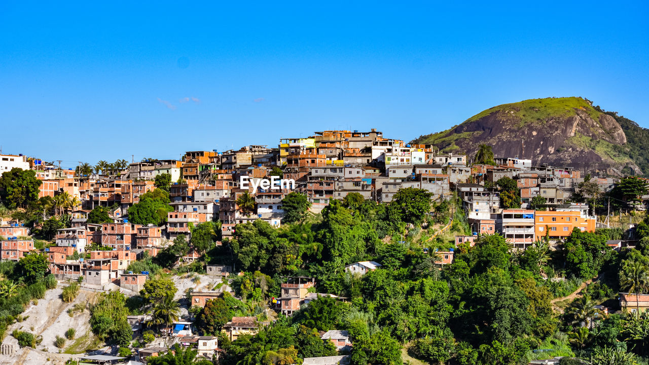 Photograph of low-income peripheral community popularly known as favela in rio de janeiro, brazil