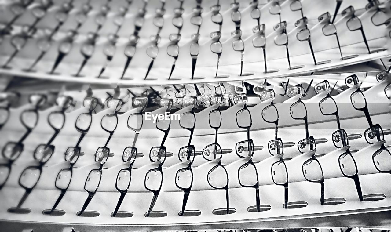 Full frame shot of eyeglasses in shop