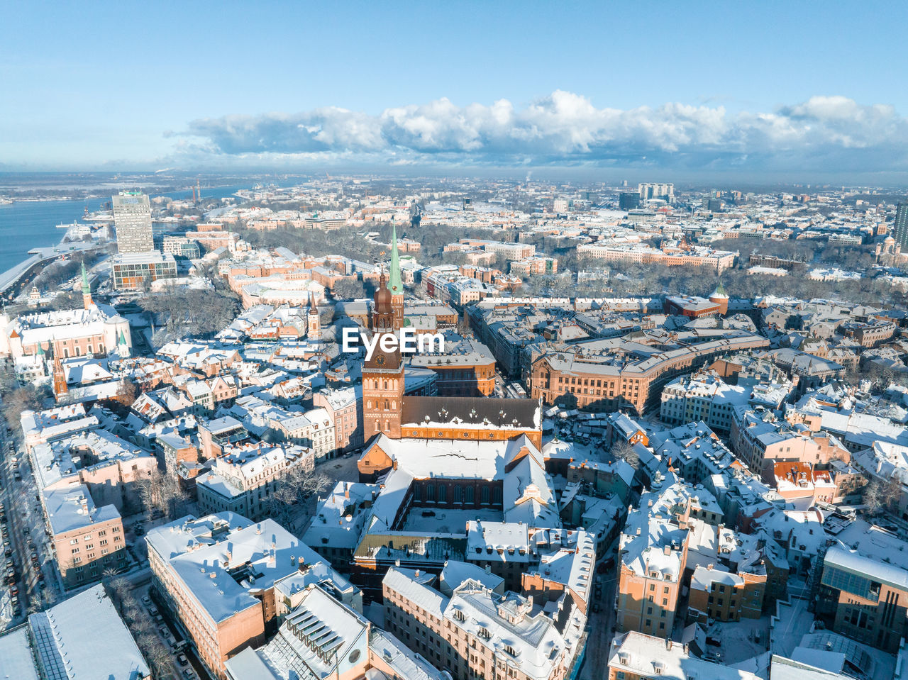 Aerial view of the winter riga old town