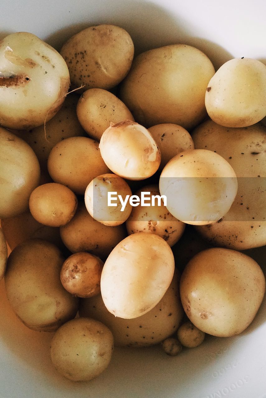 High angle view of potatoes in bowl