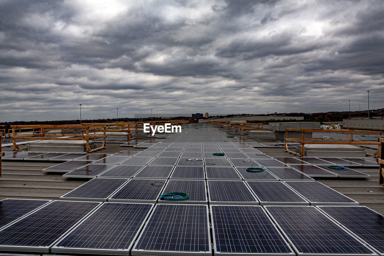 Commercial solar panel installation on roof