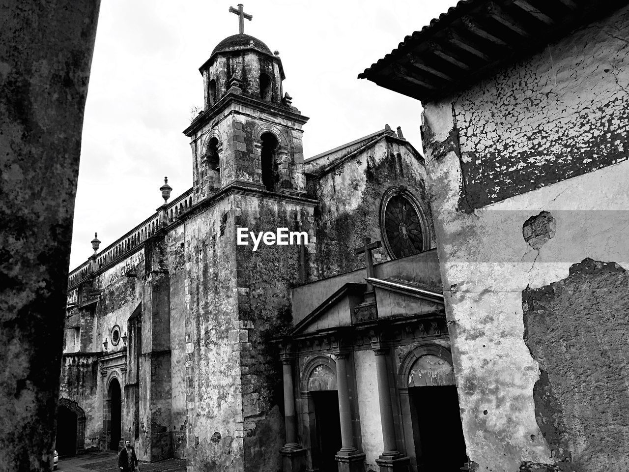 Low angle view of old church in town