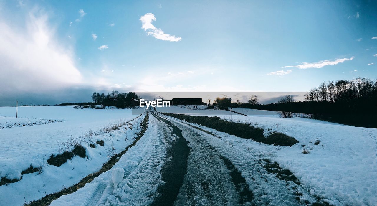 Snow covered landscape against sky