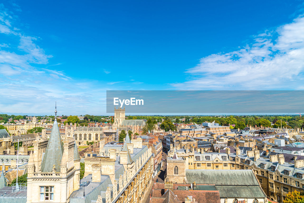 HIGH ANGLE VIEW OF BUILDINGS IN CITY AGAINST SKY