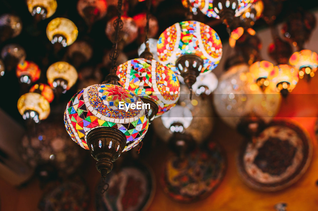 Close-up of multi colored lights for sale in market