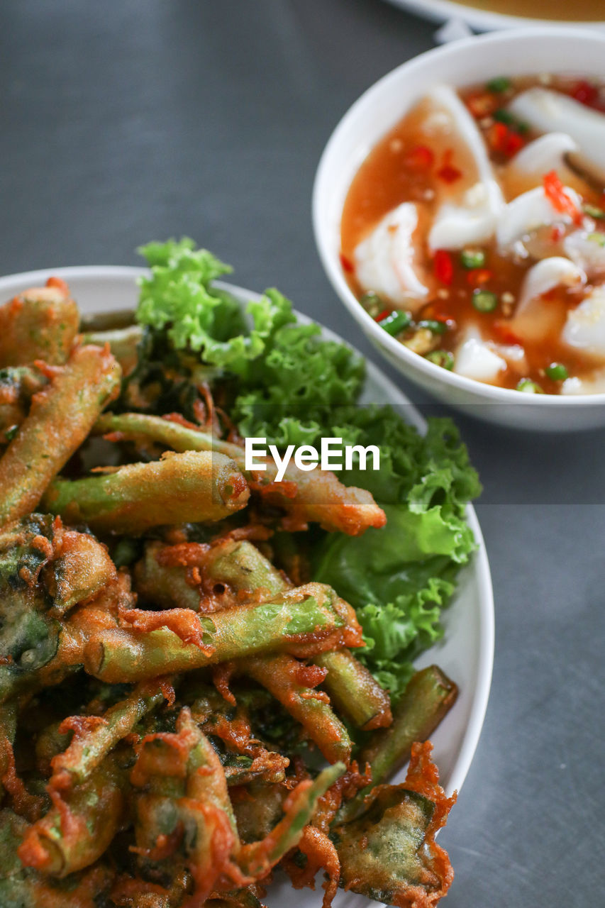 high angle view of food in plate on table