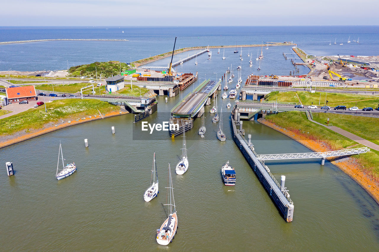 Aerial from the sluices at kornwerderzand in the netherlands