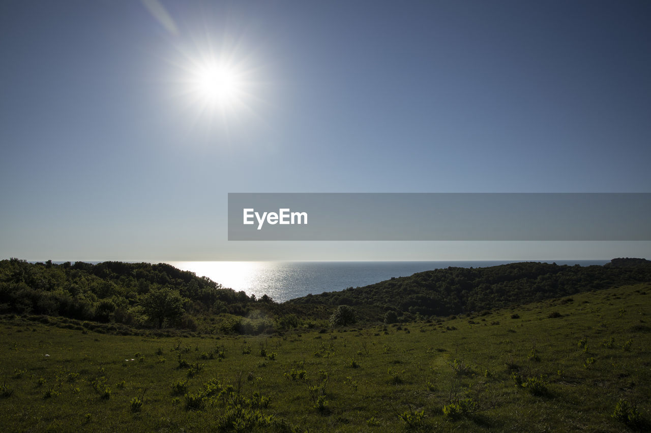 SCENIC VIEW OF SEA AGAINST BRIGHT SKY