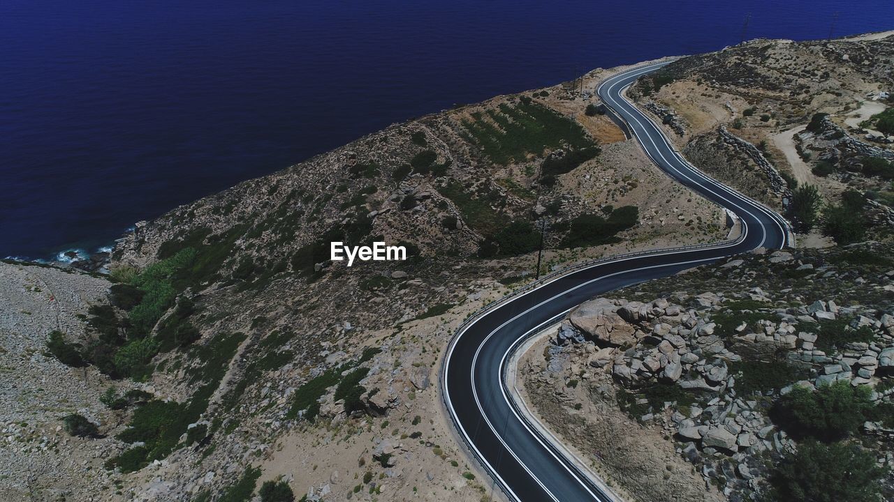 High angle view of mountain road against sky