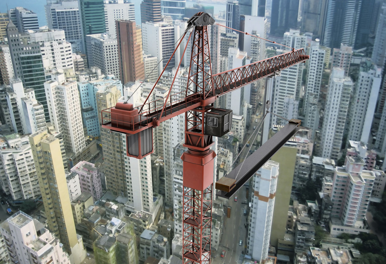 Aerial view of modern buildings in city