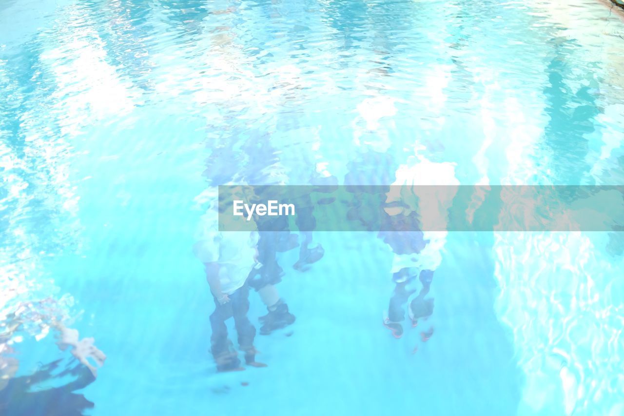 High angle view of people reflecting on swimming pool