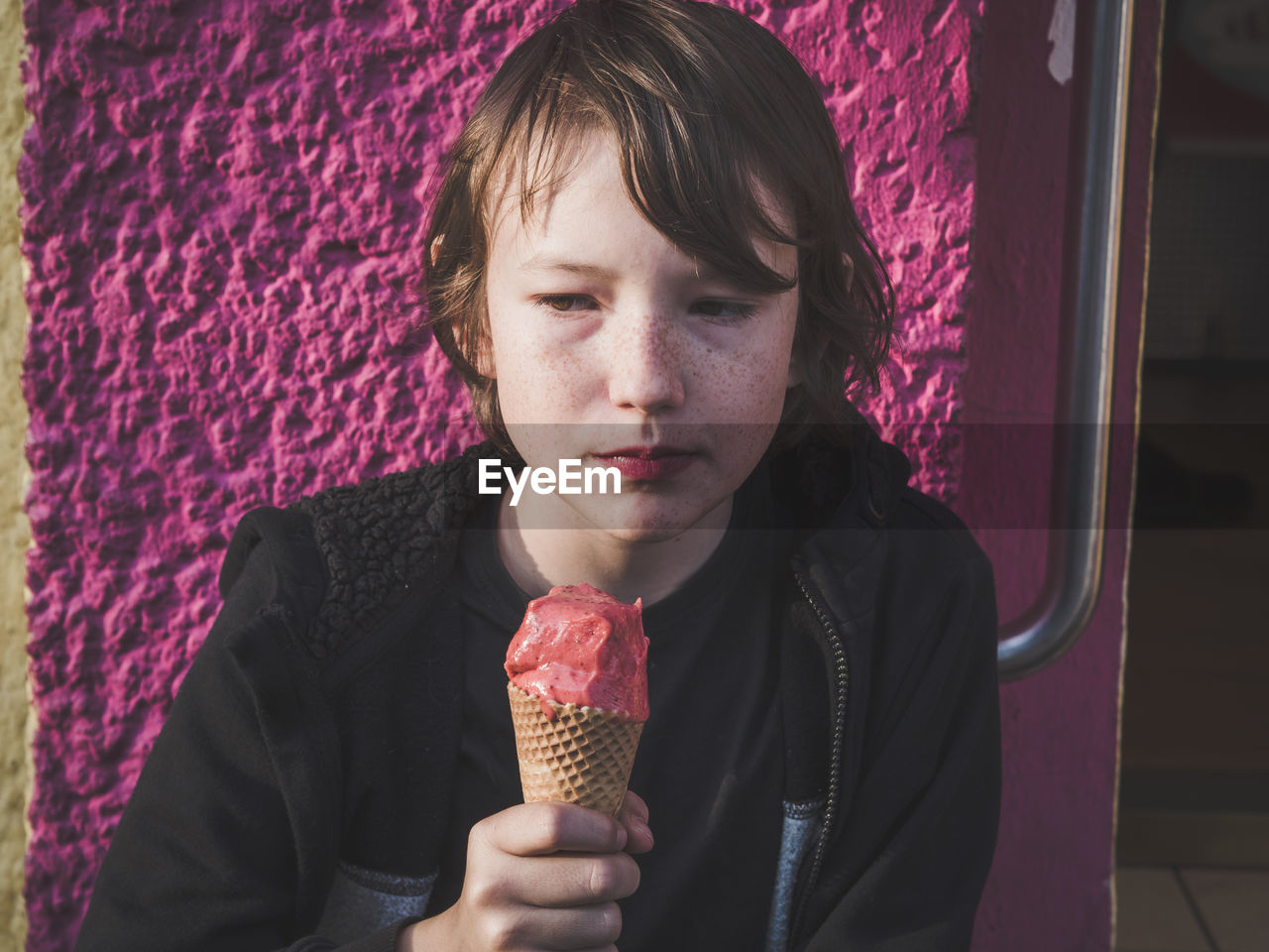 Close-up of boy having ice cream