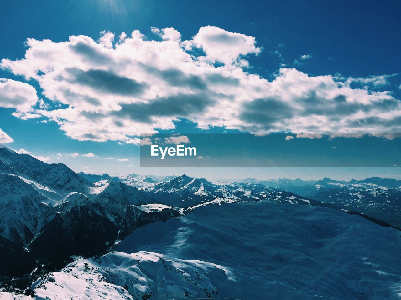 Scenic view of snowcapped mountains against sky