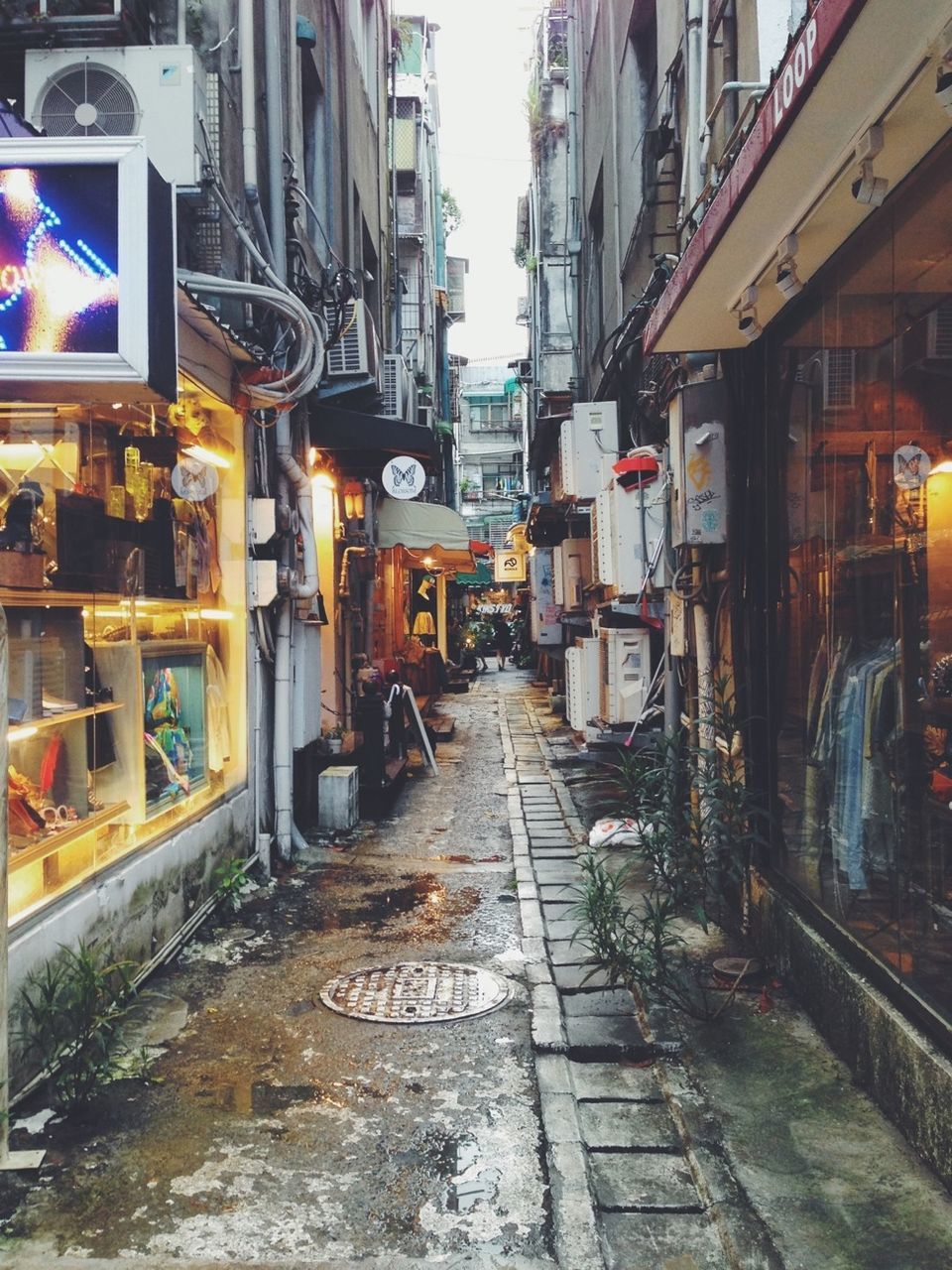 Narrow alley along buildings