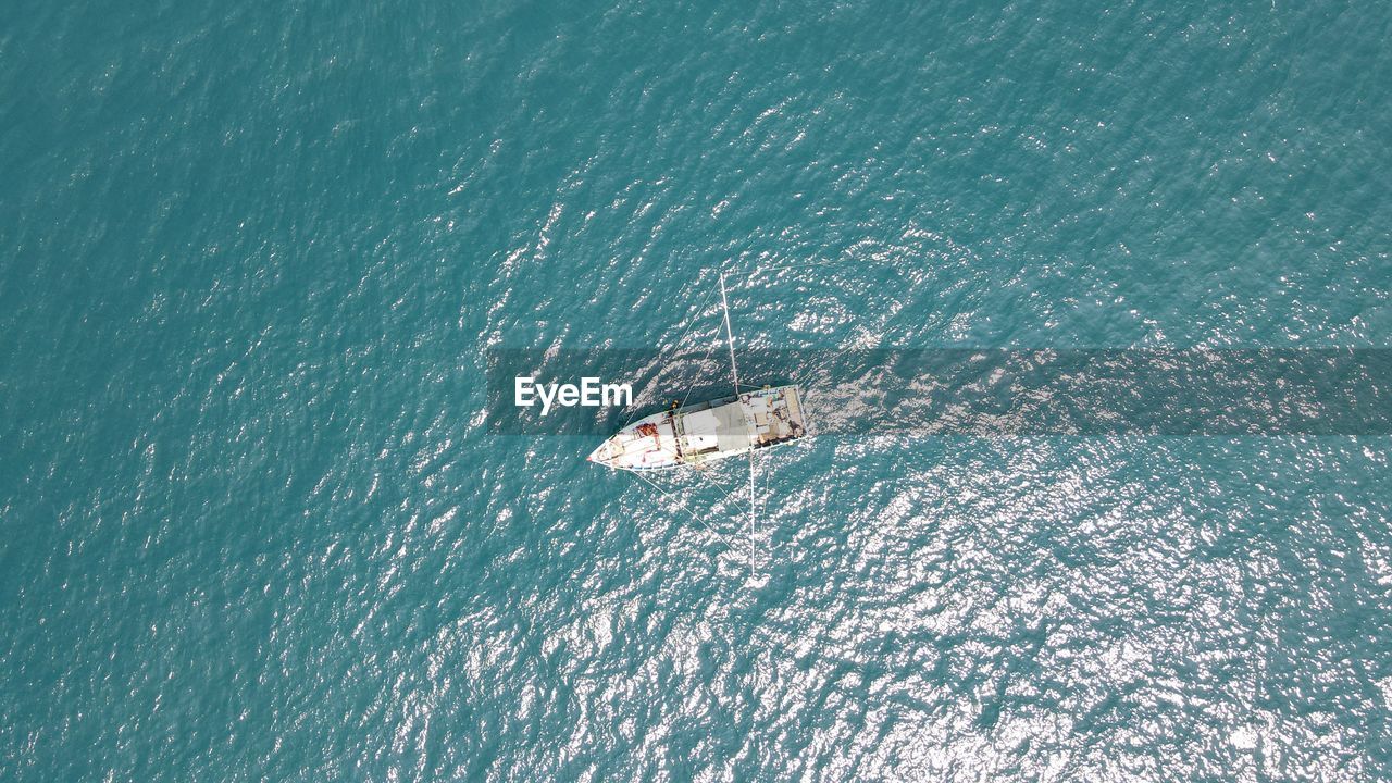 high angle view of ship in sea