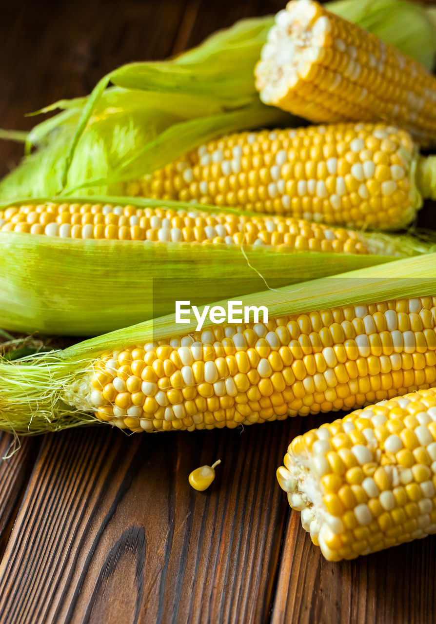 close-up of corn on table