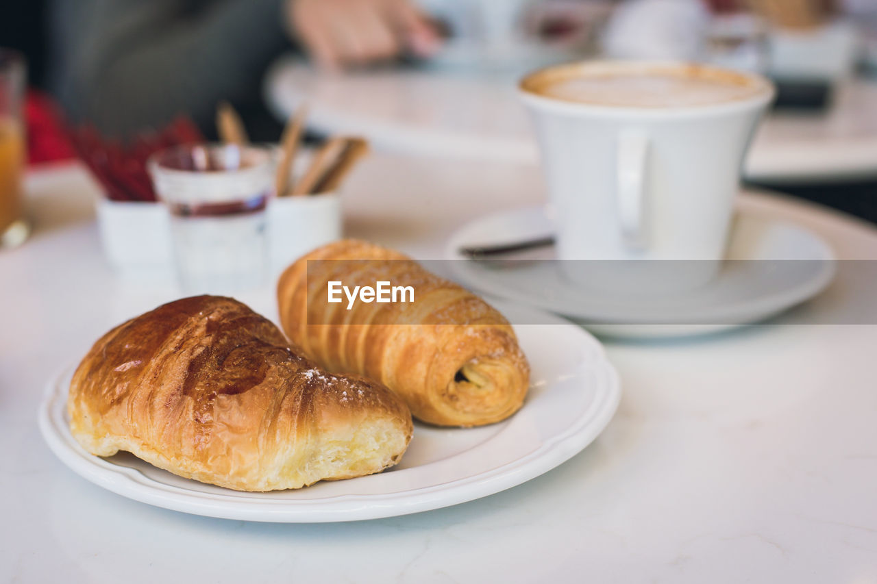 Close-up of breakfast served on table