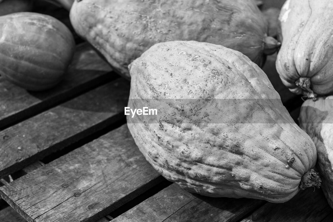 CLOSE-UP OF ONIONS ON TABLE