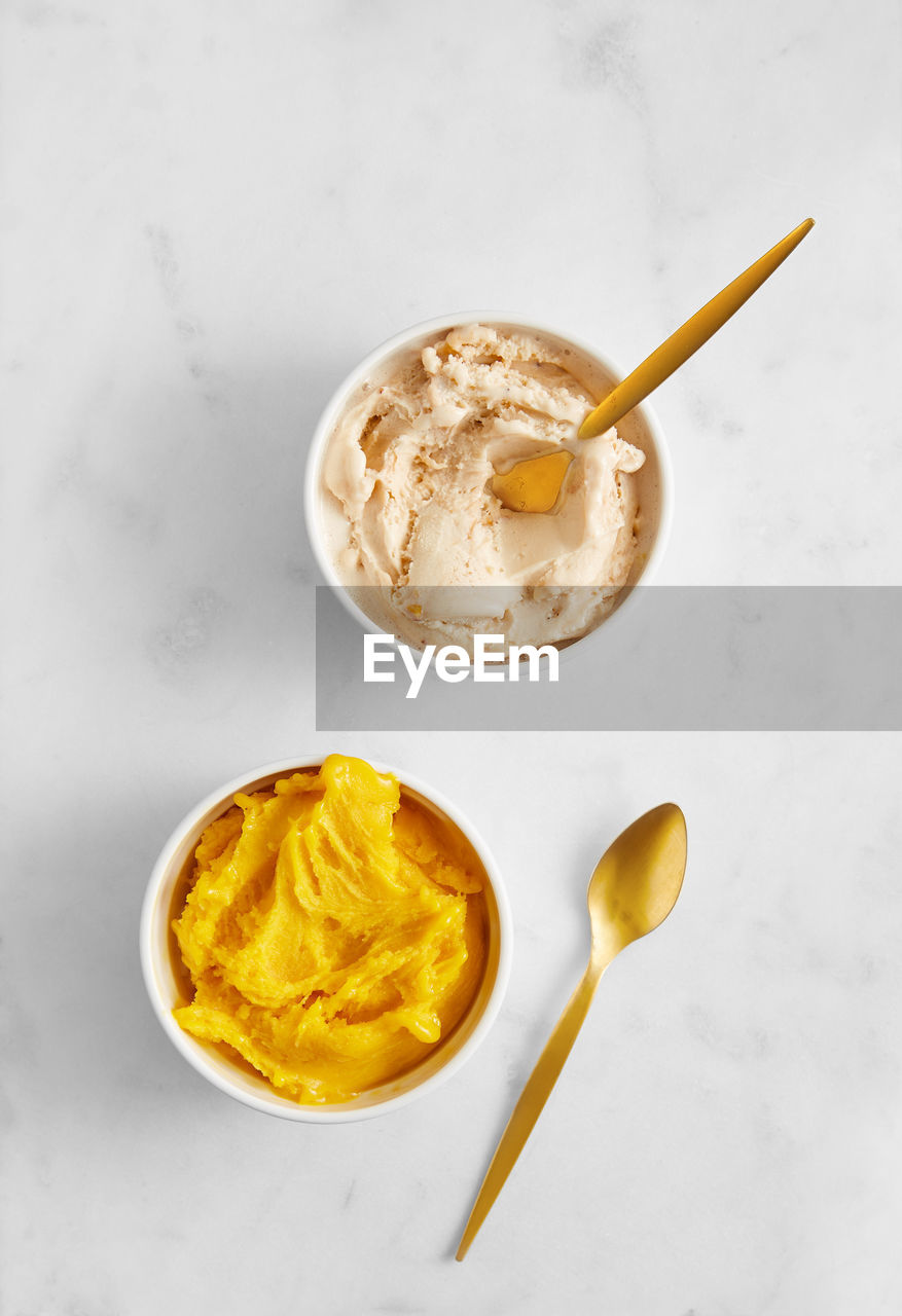 Close-up of ice cream in bowl on table