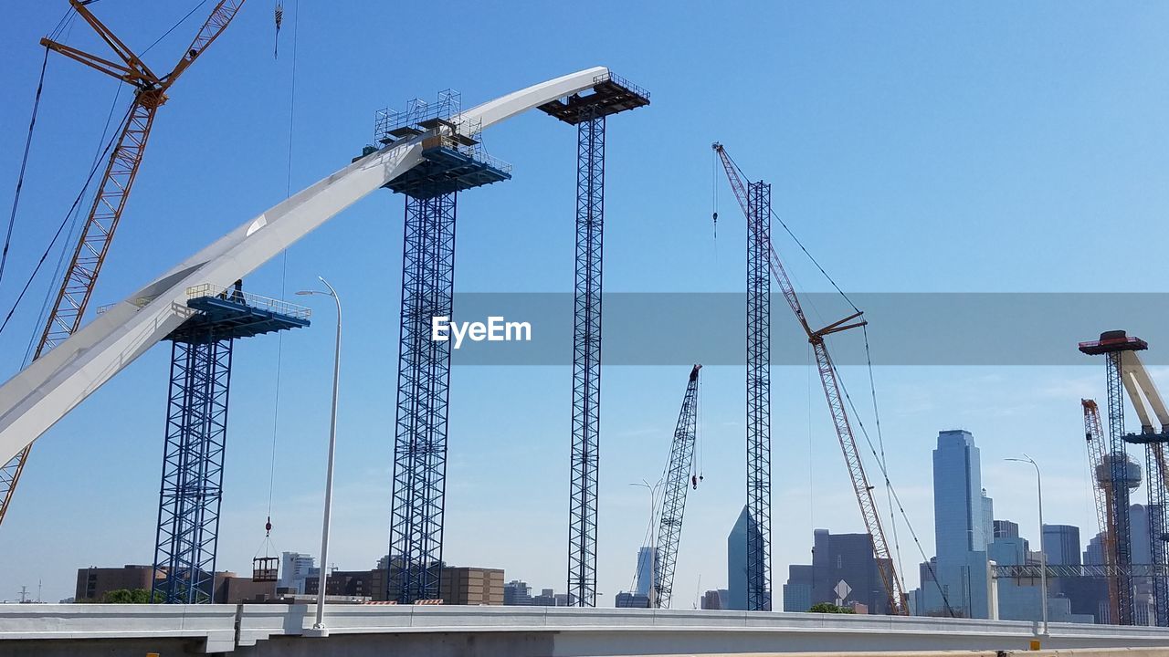 Low angle view of margaret hunt hill bridge under construction